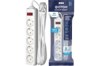 ФОТОН Сетевой фильтр (удл.) ПВС 3x0,75 5роз. 3м. 10А земля, кноп.выкл, негорюч, белый 25375