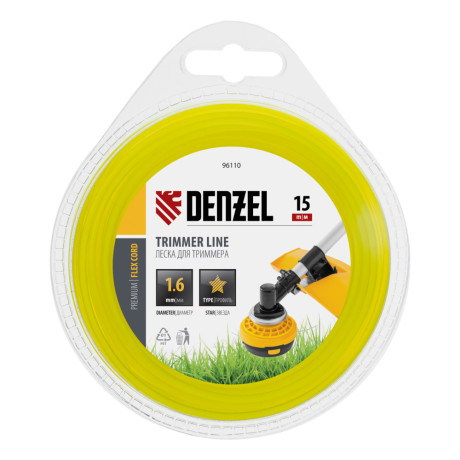 Леска для триммера, звезда 1.6 мм х 15 м, блистер Flex cord Denzel