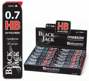 Грифель запасной BRAUBERG "Black Jack" Hi-Polymer НB 0,7 мм, 20 шт., 180451