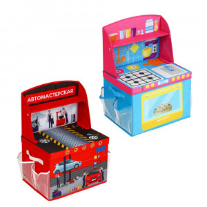 ИГРОЛЕНД Бокс модульный для хранения игрушек, полиэстер, картон, 40х30х28см, 2 дизайна