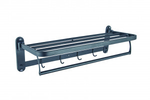 POTATO Полка для ванной (SUS) настенная д/полотенец с крючками 593мм, решетка,брезент-серый,P3220-19