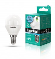 Camelion Шар G45 E14 8W(750 220°) 4500K 4K матов. 80x45 пластик LED8-G45/845/E14