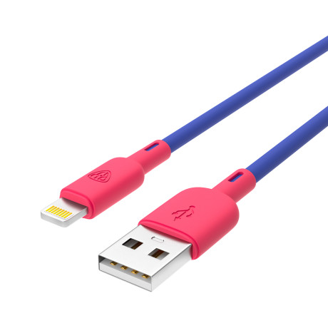 BY Кабель для зарядки Bright iP, 1м, Быстрая зарядка 2.4А, 12W, силикон, сине-малиновый