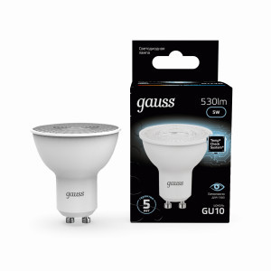 Gauss MR16 GU10 220V 5W(530lm) 4100 4K 54x50 прозрачная, пластик/алюм. 101506205