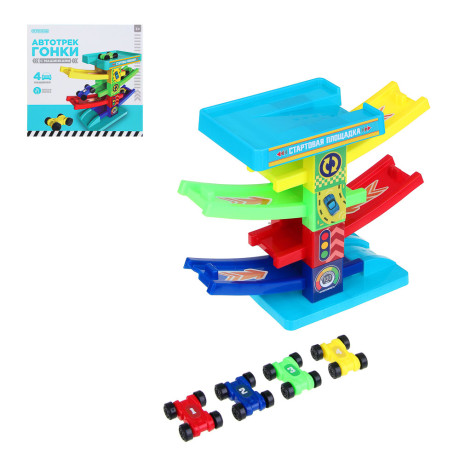 ИГРОЛЕНД Автотрек "Гонки", пластик, 4 машинки, 21,5х22х5 см