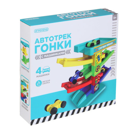 ИГРОЛЕНД Автотрек "Гонки", пластик, 4 машинки, 21,5х22х5 см