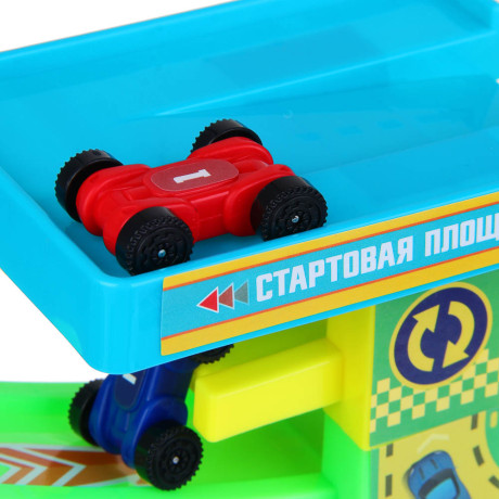 ИГРОЛЕНД Автотрек "Гонки", пластик, 4 машинки, 21,5х22х5 см