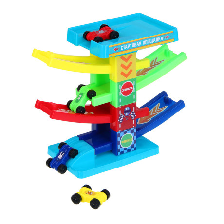 ИГРОЛЕНД Автотрек "Гонки", пластик, 4 машинки, 21,5х22х5 см