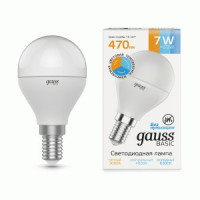 Gauss BASIC лампа Шар G45 E14 7W(470lm) 2K-4K-6K матов., пластик 1053147