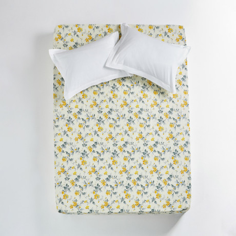 PROVANCE Простыня на резинке 200х200х20см, 100% хлопок, бязь, белый / цветы