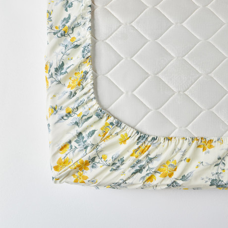 PROVANCE Простыня на резинке 200х200х20см, 100% хлопок, бязь, белый / цветы