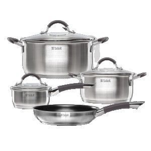 Набор посуды 4предм Лира (ковш1,35л/кастр2,8л/4,7л/сковор) с крышк нерж.сталь индукц TR-11020 TalleR