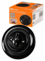 TDM Болонь Выкл СУ фарфор. поворот 2-кл. с ручкой (бантик) 10А черный Ретро SQ1820-0212