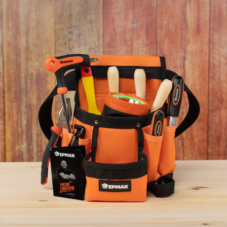 ЕРМАК Сумка-пояс одинарная, держатель для молотка, 6 карманов, 29x24см