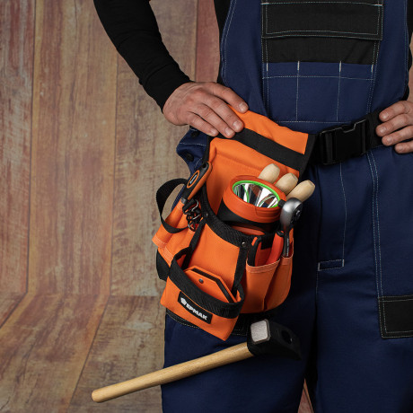 ЕРМАК Сумка-пояс одинарная, держатель для молотка, 6 карманов, 29x24см