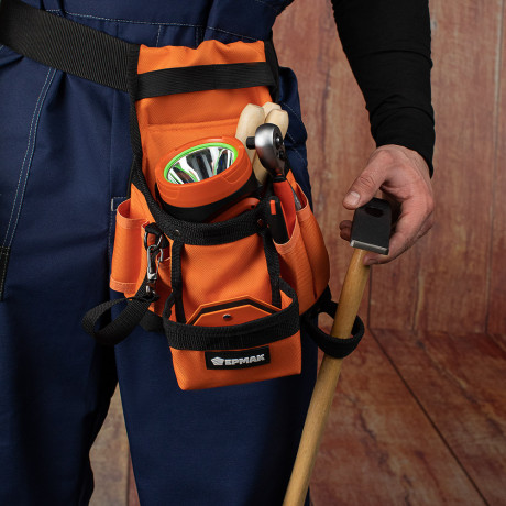 ЕРМАК Сумка-пояс одинарная, держатель для молотка, 6 карманов, 29x24см