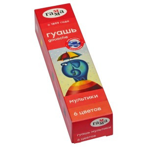 Гуашь Гамма "Мультики", 06 цветов, 15мл, блок-тара, картон. упак. Арт.343513