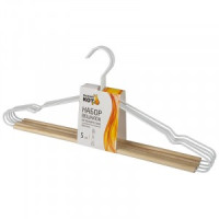 Вешалка-плечики 42см, металл с деревянной перекладиной &quot;Винтаж&quot;, 5шт/уп, белый 107895 Рыжий кот