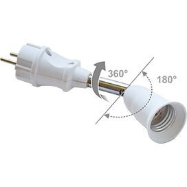 Ecola патрон-переходник вилка-патрон E27 на шарнире 360°/180°  45мм без выключателя Белый APF7TWEAY