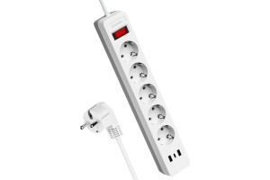 КОСМОС сет. удл.-фильтр ПВС 3х0.75 5роз. 3м 10А серый, земля, выкл.