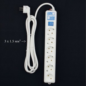 Power Cube (КУБ) PRO сет. удл.-фильтр ПВС 3х1.5 6роз. 3м LC-фильтр  СЕРЫЙ 16А/3.5кВт SPL6-16-P-3М