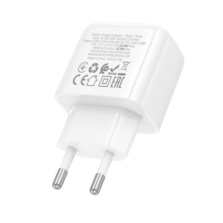 hoco. Зарядное устройство модель CS53A, USB-С 25W, цвет: белый