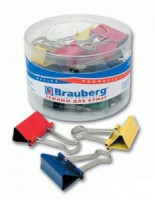 Набор зажимов для бумаг  BRAUBERG 19мм, на 60л., цветные, 40 шт., в пласт. цилиндре, 221127