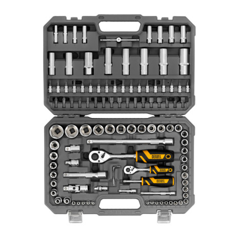 Набор инструментов, 1/2", 1/4", CrV, S2, пластиковый кейс, 109 предметов Denzel