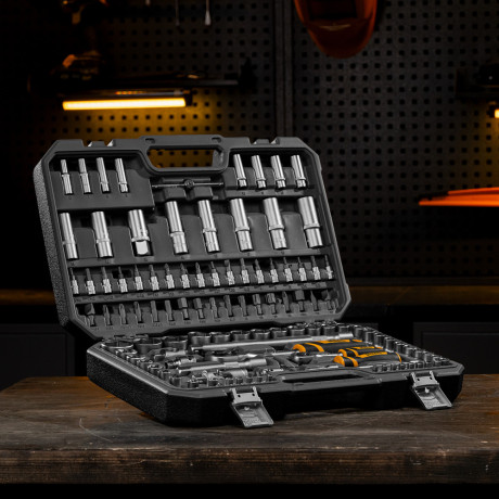 Набор инструментов, 1/2", 1/4", CrV, S2, пластиковый кейс, 109 предметов Denzel