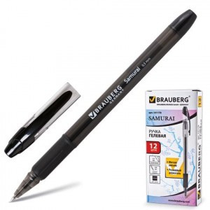 Ручка гелевая BRAUBERG "Samurai", корпус прозрачный, толщ.письма 0,5мм, рез. держ., 141178, черная