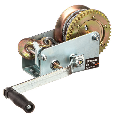 ЕРМАК Лебедка ручная шестеренчатая TRT 1201C (металлический трос) 900кг, длина троса 10м