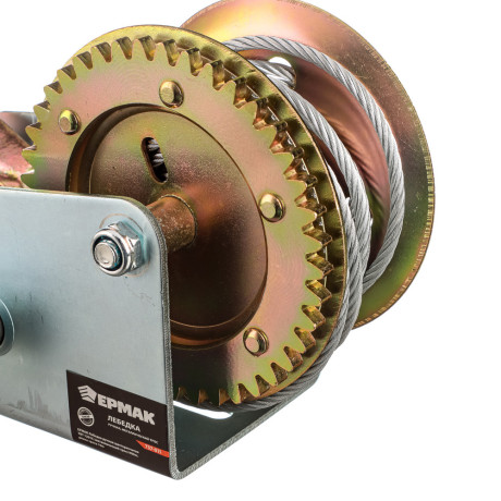 ЕРМАК Лебедка ручная шестеренчатая TRT 1201C (металлический трос) 900кг, длина троса 10м