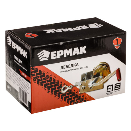 ЕРМАК Лебедка ручная шестеренчатая TRT 1201C (металлический трос) 900кг, длина троса 10м