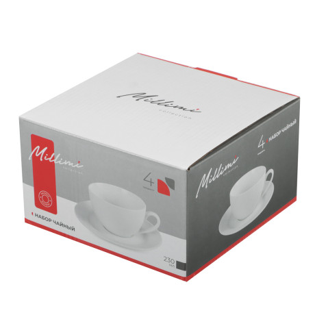 Набор чайный 4 пр., 230мл, MILLIMI, белый рельеф, фарфор