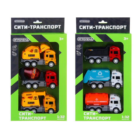 ИГРОЛЕНД Набор машинок "Сити-транспорт", 18,5х6х29см, 2 дизайна