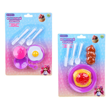ИГРОЛЕНД Набор игровой, посудка с продуктами, кукольный завтрак, PP, ABS, 16х3,5х22 см