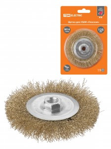 TDM Рубин щетка для УШМ плоская, 125мм, гайкаМ14, латунированная витая проволока d0,3мм SQ1096-0207