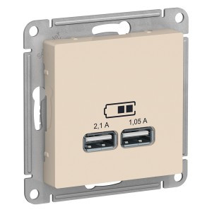 Systeme Electric AtlasDesign мех. USB роз. 2 мест. беж. Iв=1,05-2,1А Uвых=5В(пласт. осн) ATN000233