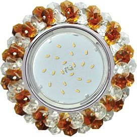 "Ecola GX53 H4 св-к Стекло Круг с хрусталиками прозрачный и янтарь хром 56x120 FO53RYECB (10!)