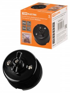 TDM Болонь выкл. фарфор. поворот. проходной с ручкой (бантик) 10А черный Ретро SQ1820-0211