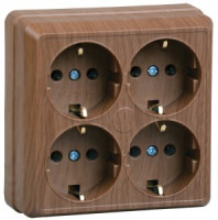 IEK ОКТАВА роз. ОУ 4 мест. с з/к 16А ДУБ (темное дерево) РС24-3-ОД