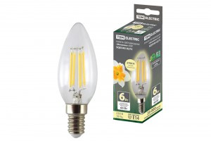 TDM Лампа св/д Филамент Свеча E14 6W 2700K 2K С37-6Вт-230В-2700К–E14 (10!) SQ0340-0275