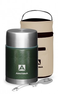 Термос Арктика 306-800А, широк. горло, 0,8л (зеленый), суповой, чехол, нерж. сталь