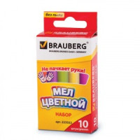 Мел цветной BRAUBERG антипыль, набор 10шт., круглый, 223552
