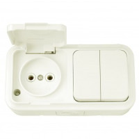 Bylectrica ПРАЛЕСКА АКВА Блок (2 выкл. + роз) ОУ IP54 беж., (2В-РЦ-655 беж.)