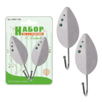 Крючки самоклеящиеся &quot;Листок&quot; 2шт/уп,цена за уп пластик/нерж сталь (кратность 3!!!) 27-198 Мультидом