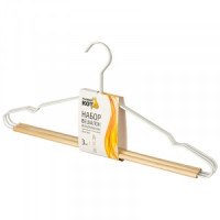 Вешалка-плечики 42см, металл с деревянной перекладиной &quot;Винтаж&quot;, 3шт/уп, белый 107894 Рыжий кот