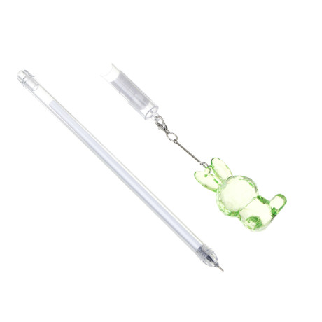 Ручка гелевая синяя, с подвеской - брелоком в форме прозрачного зайца, 4 цвета