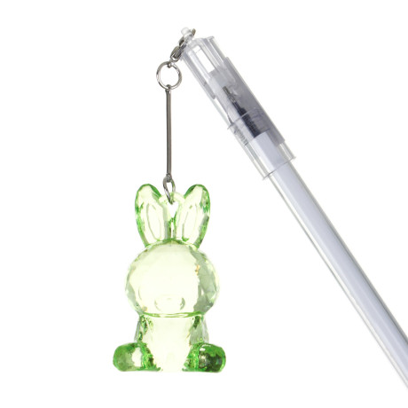 Ручка гелевая синяя, с подвеской - брелоком в форме прозрачного зайца, 4 цвета
