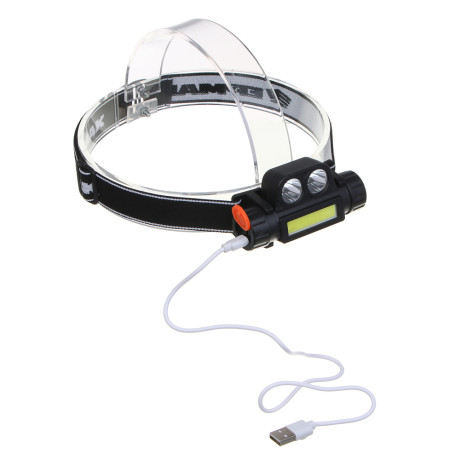 Фонарь налобный тм ЕРМАК, COB LED, 2 режима, 800мАч, зарядка USB, пластик, 92х35х45 мм